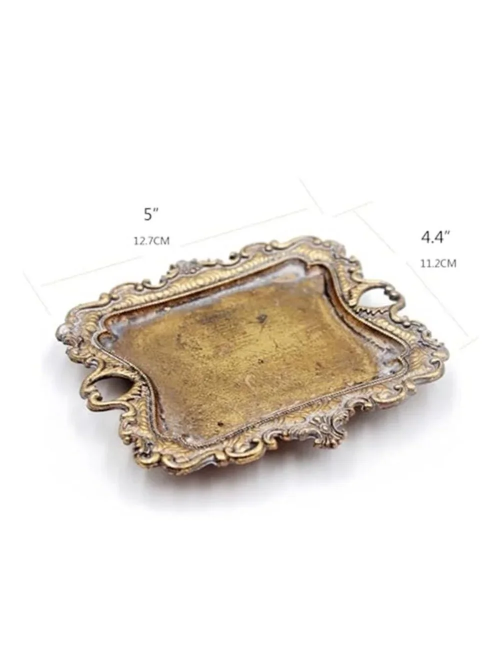 Small Antique Trinket Dish Vintage Gold Metal Jewelry Tray, Ring Holder